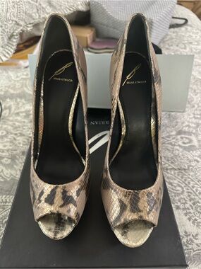 B Brian Atwood snake skin pumps